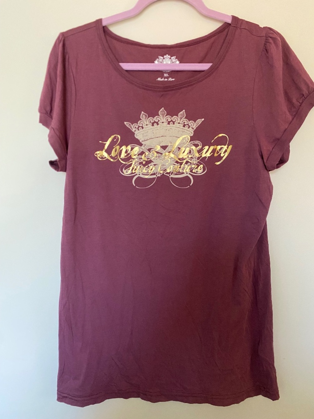 Juicy Couture Love and Luxury Puff Short Sleeve 100% Cotton Tee, XL
